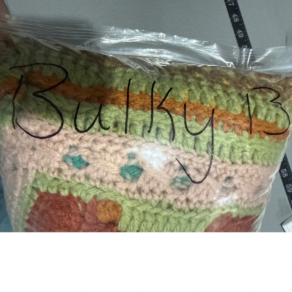 Vtg‎ Handmade Crochet 3D Granny Square Afghan Blanket 54x54 Karoo Style cottage